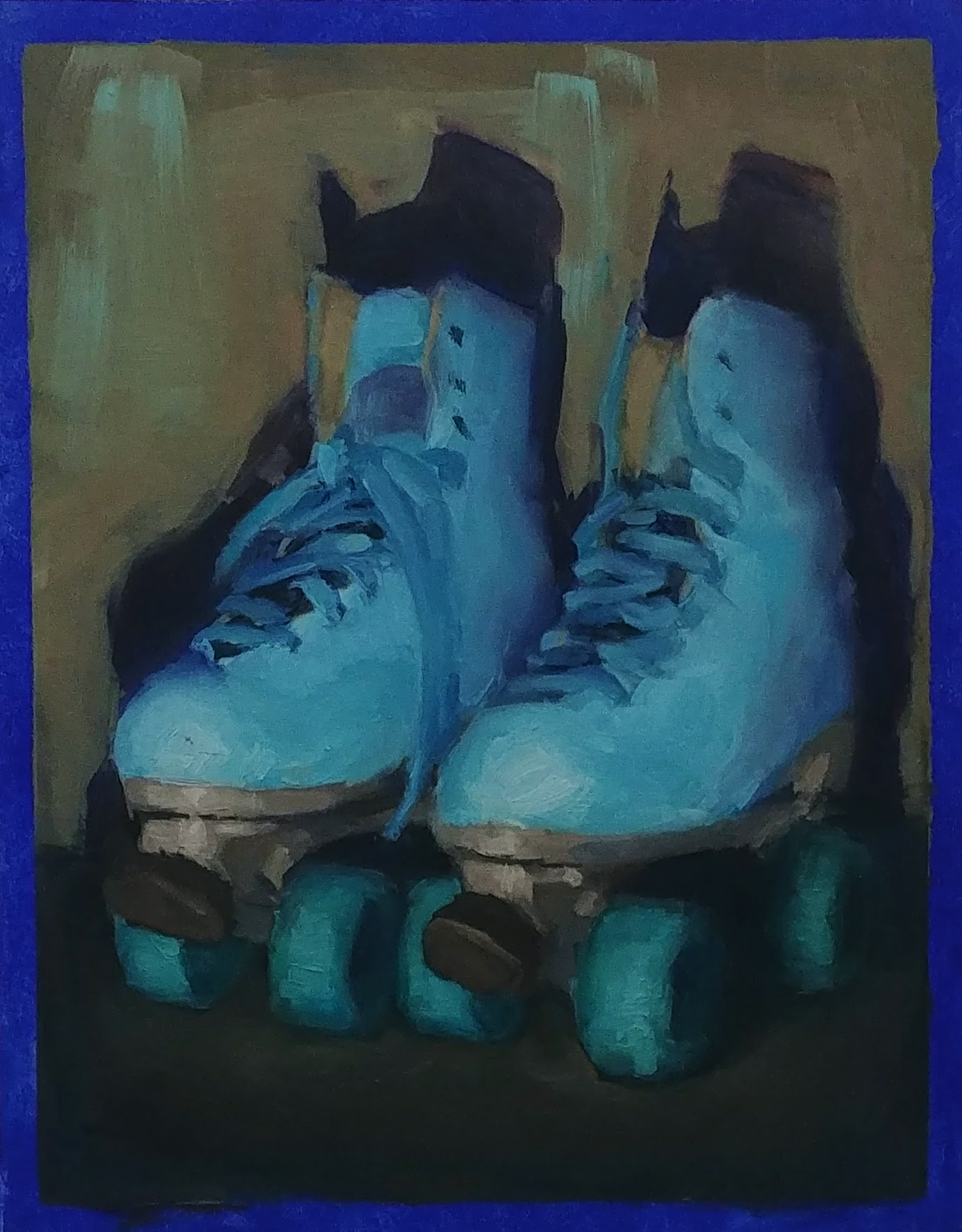 paiting of blue roller skates